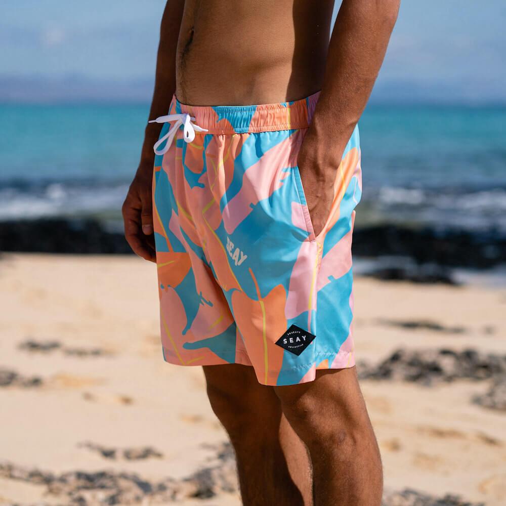 Seay / Swim Boxer Medio Rosa Blu Foglie Banano