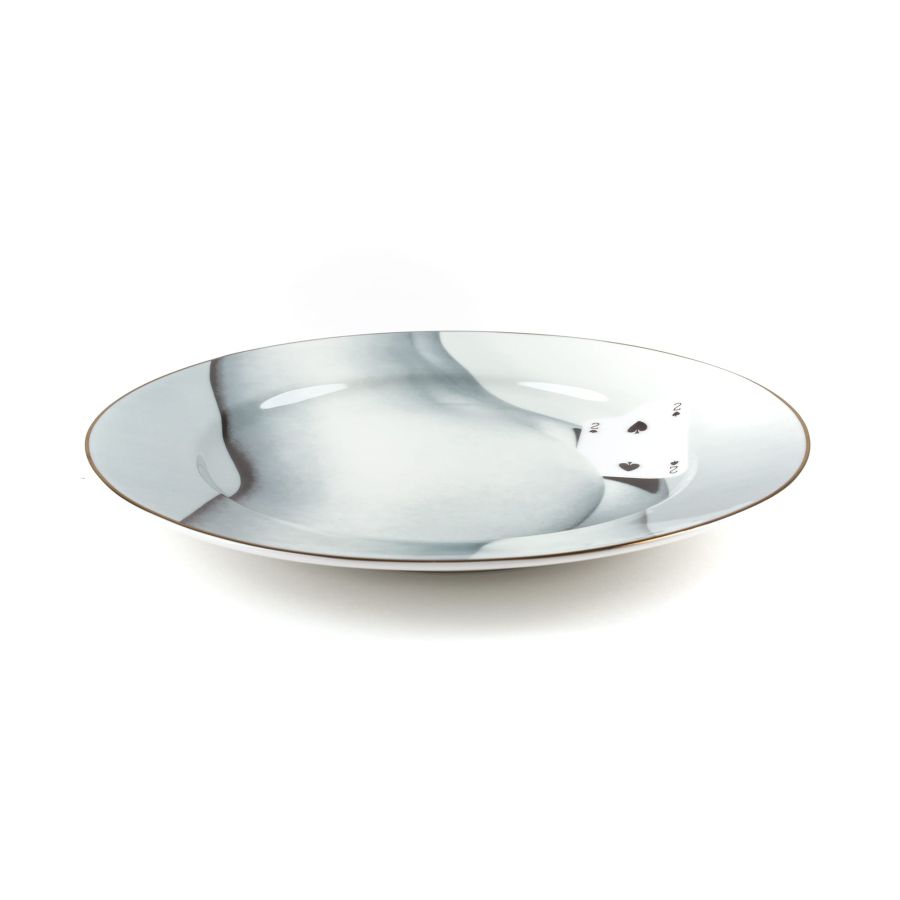 Seletti Porcelain Plate Two Of Spades Gold Border
