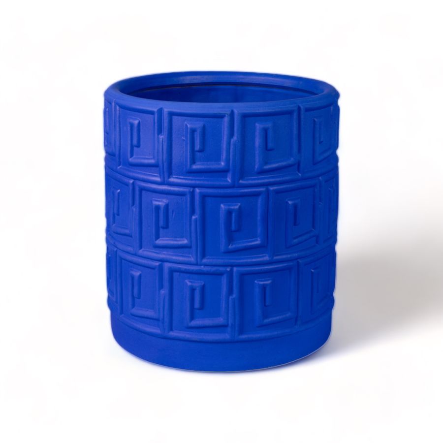 Seletti Terracotta Vase With Saucer Greca Blue