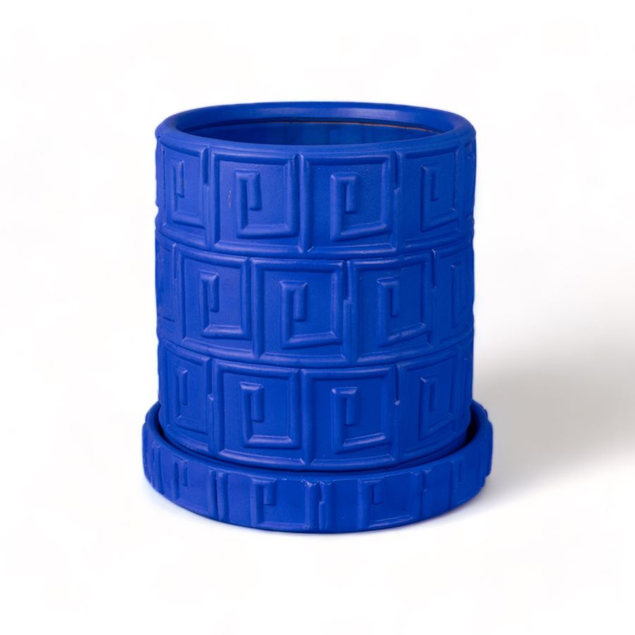 Seletti Terracotta Vase with Saucer Greca Blue