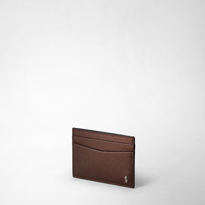 Serapian 4-card Holder In Evoluzione Leather Burgundy