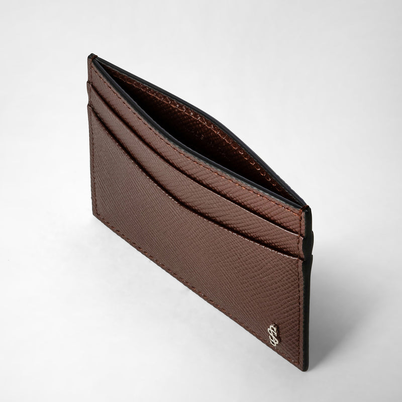 Serapian 4-card Holder In Evoluzione Leather Burgundy