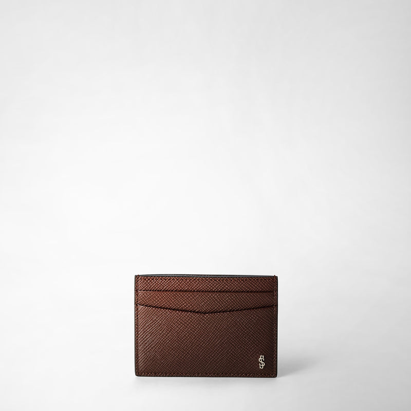 Serapian 4-card holder in evoluzione leather burgundy