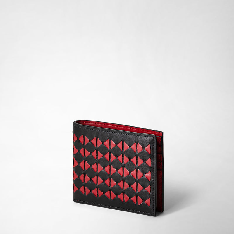 Serapian 8-card Billfold In Mosaico Black And Amaranth