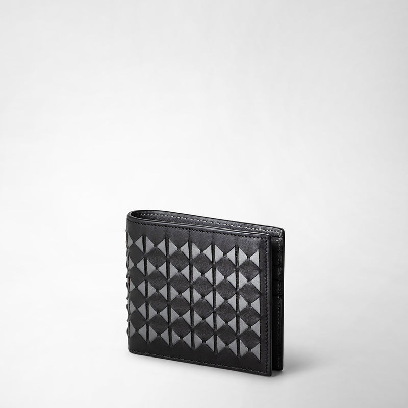 Serapian 8-card Billfold In Mosaico Black And Asphalt Gray