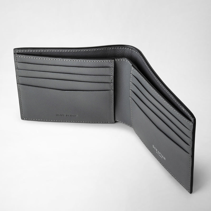 Serapian 8-card Billfold In Mosaico Black And Asphalt Gray