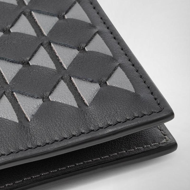 Serapian 8-card Billfold In Mosaico Black And Asphalt Gray