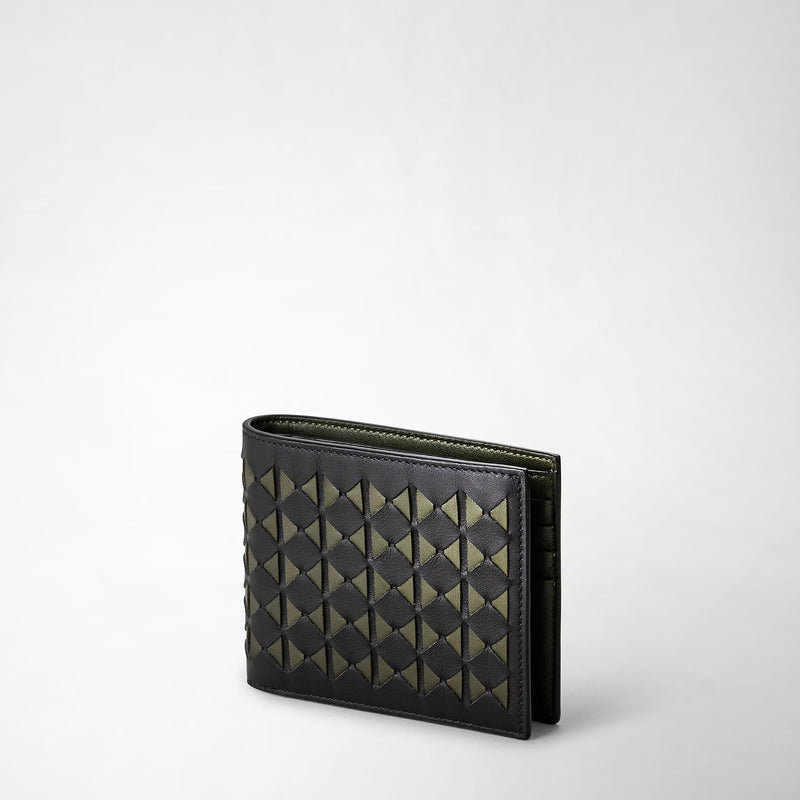 Serapian 8-card Billfold In Mosaico Black And Moss Green