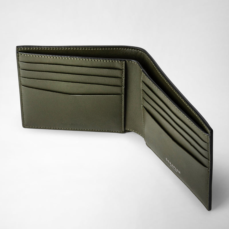 Serapian 8-card Billfold In Mosaico Black And Moss Green