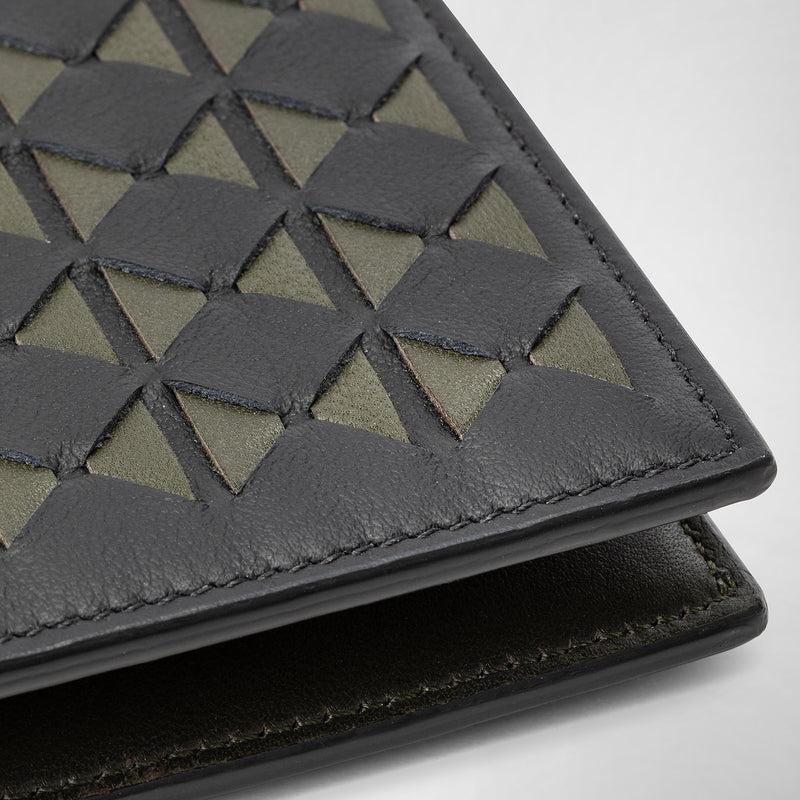 Serapian 8-card Billfold In Mosaico Black And Moss Green