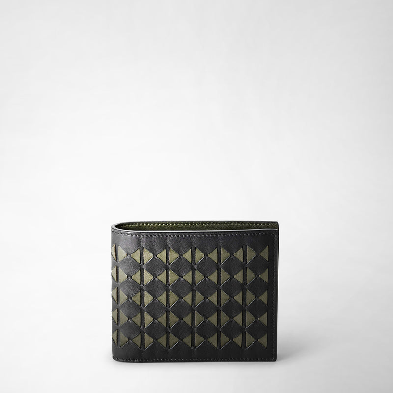 Serapian 8-card billfold in mosaico black and moss green