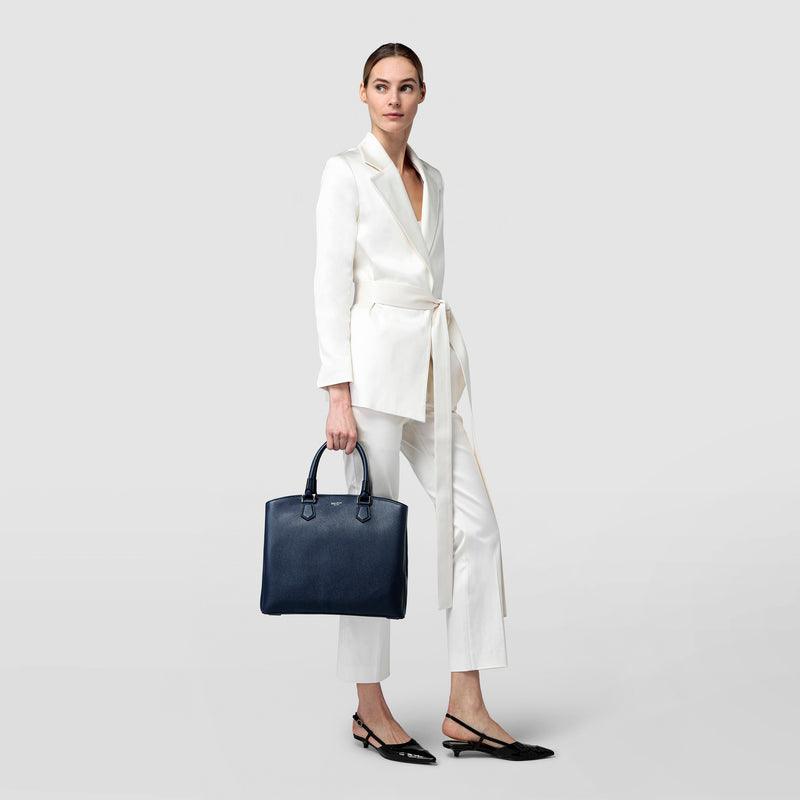 Serapian Borsa a mano luna in pelle rugiada blu navy