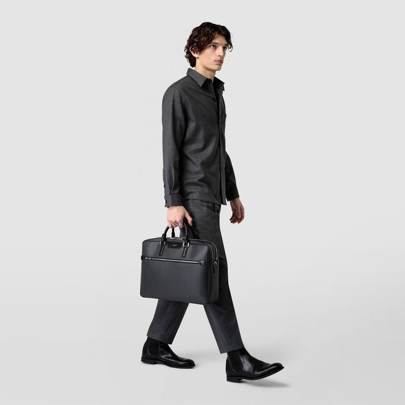 Serapian Borsa business doppio scomparto in stepan nero