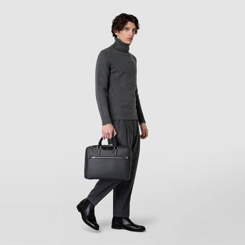 Serapian Borsa business extra slim in stepan asfalto-nero