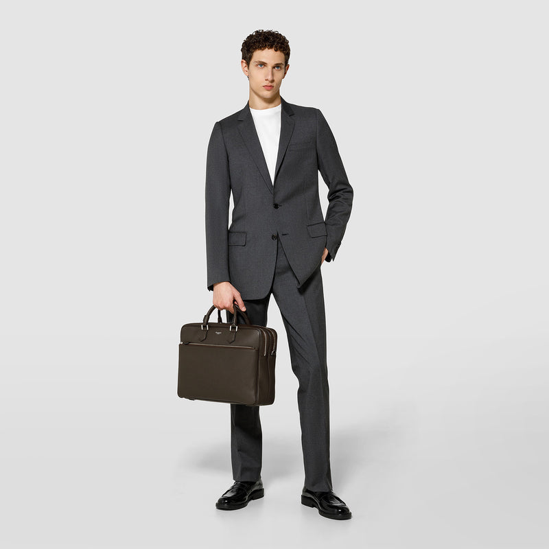 Serapian Borsa business grande in pelle cachemire espresso