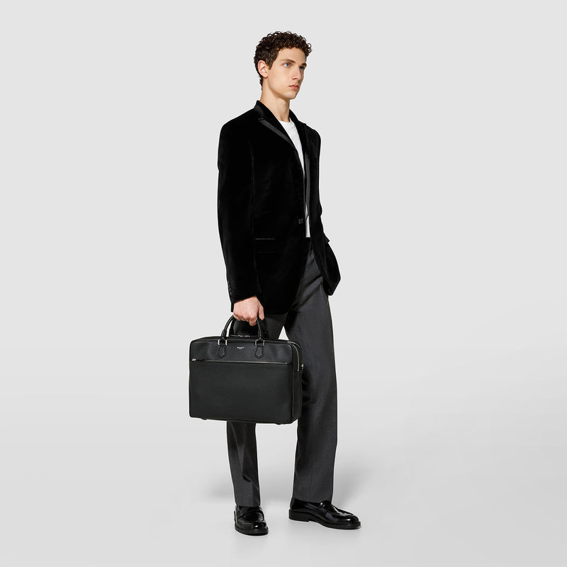 Serapian Borsa business grande in pelle cachemire nera