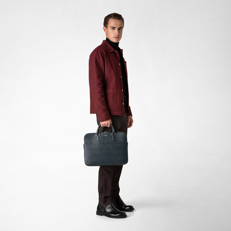 Serapian Borsa business slim doppia zip pelle evoluzione blu