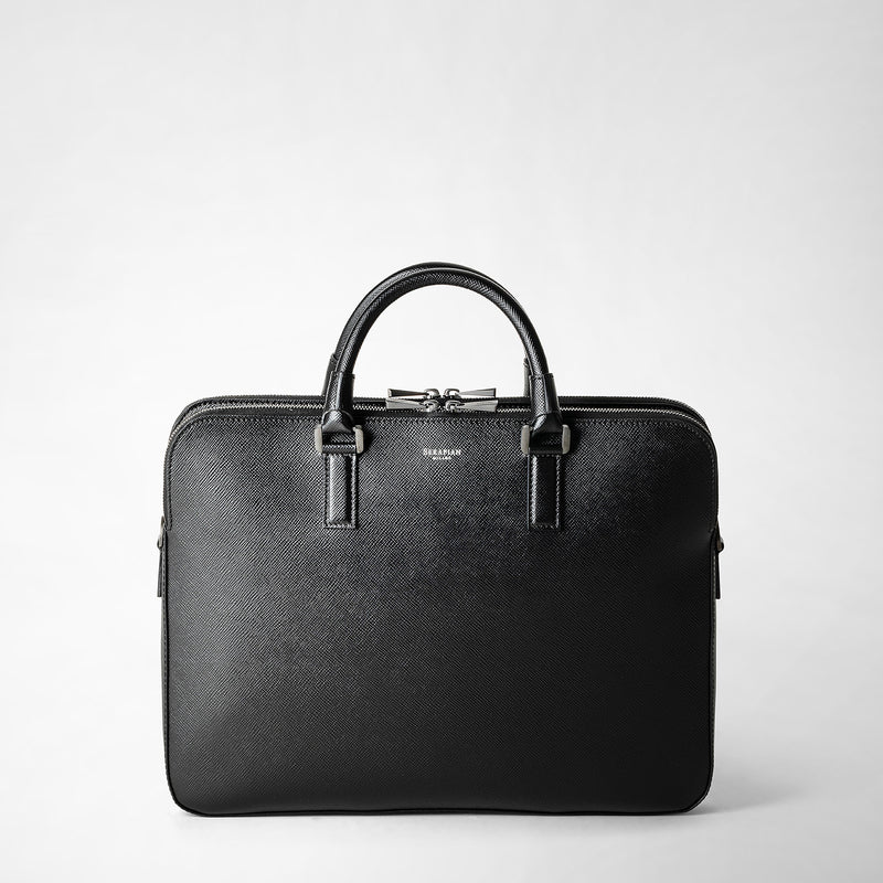 Serapian Borsa Business Slim Doppia Zip Pelle Evoluzione Nero