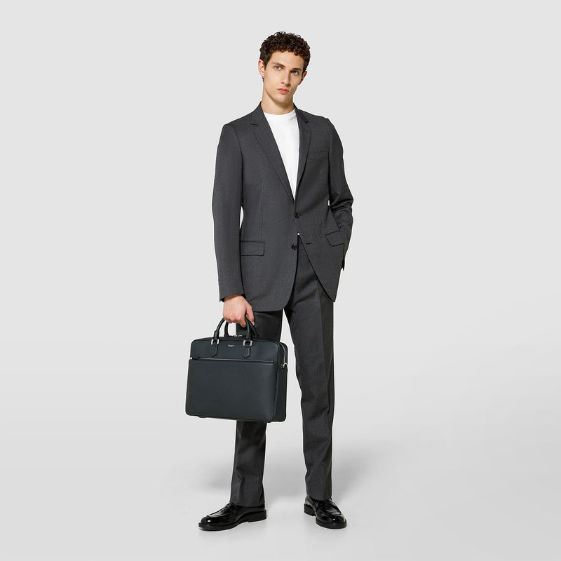 Serapian Borsa business slim in pelle cachemire blu navy