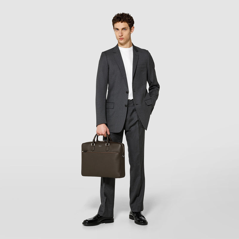 Serapian Borsa business slim in pelle cachemire espresso