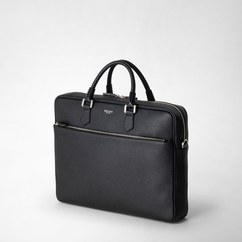 Serapian Borsa Business Slim In Pelle Cachemire Nero