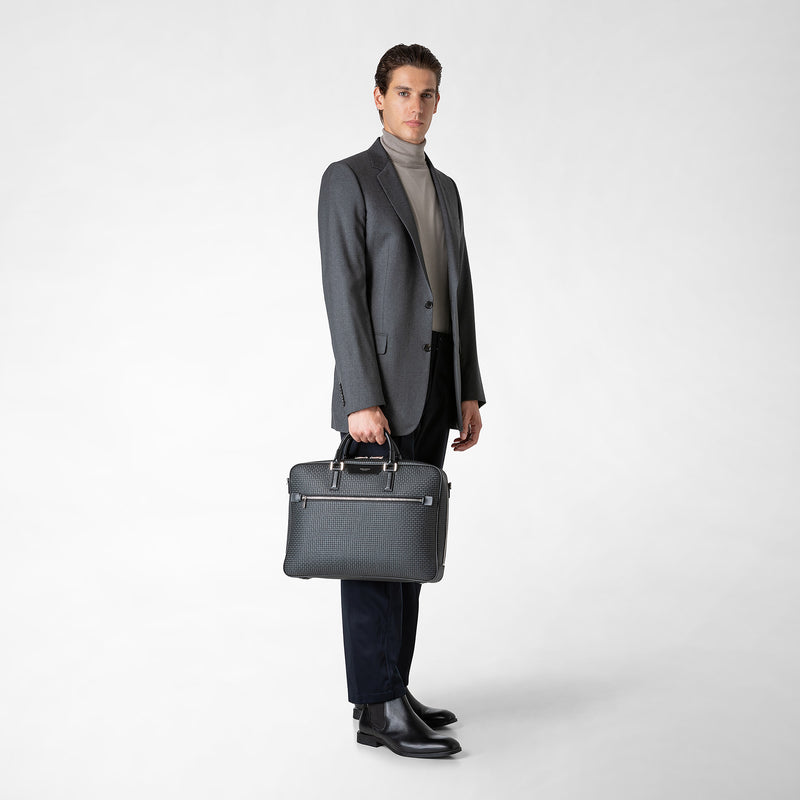 Serapian Borsa business slim in stepan asfalto-nero