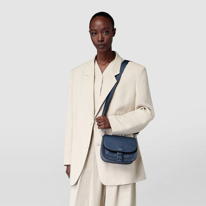 Serapian Borsa luna crossbody in pelle rugiada blue navy