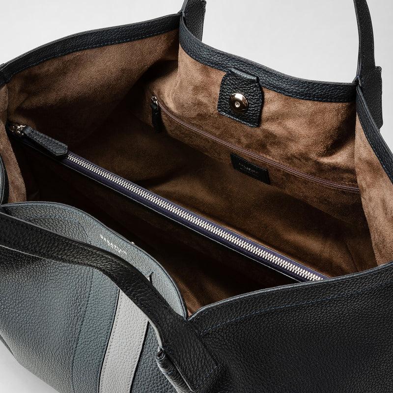 Serapian Borsa Secret Tote In Pelle Cachemire Blu Navy-asfalto