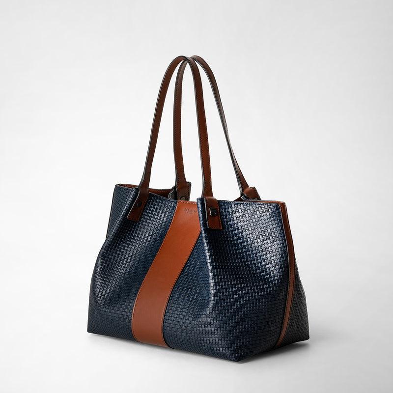 Serapian Borsa Shopping Secret Piccola Stepan 72 Blu -cuoio