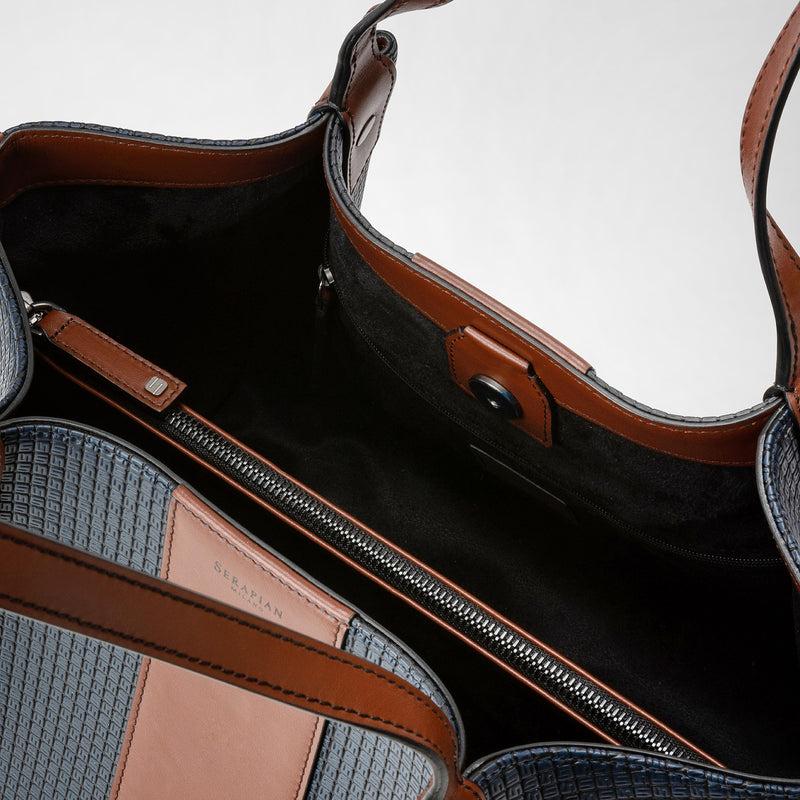 Serapian Borsa Shopping Secret Piccola Stepan 72 Blu -cuoio