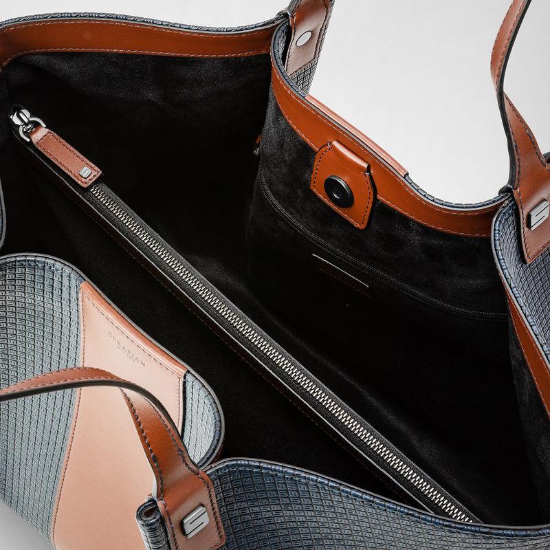 Serapian Borsa Shopping Secret Stepan 72 Blu Oceano-cuoio