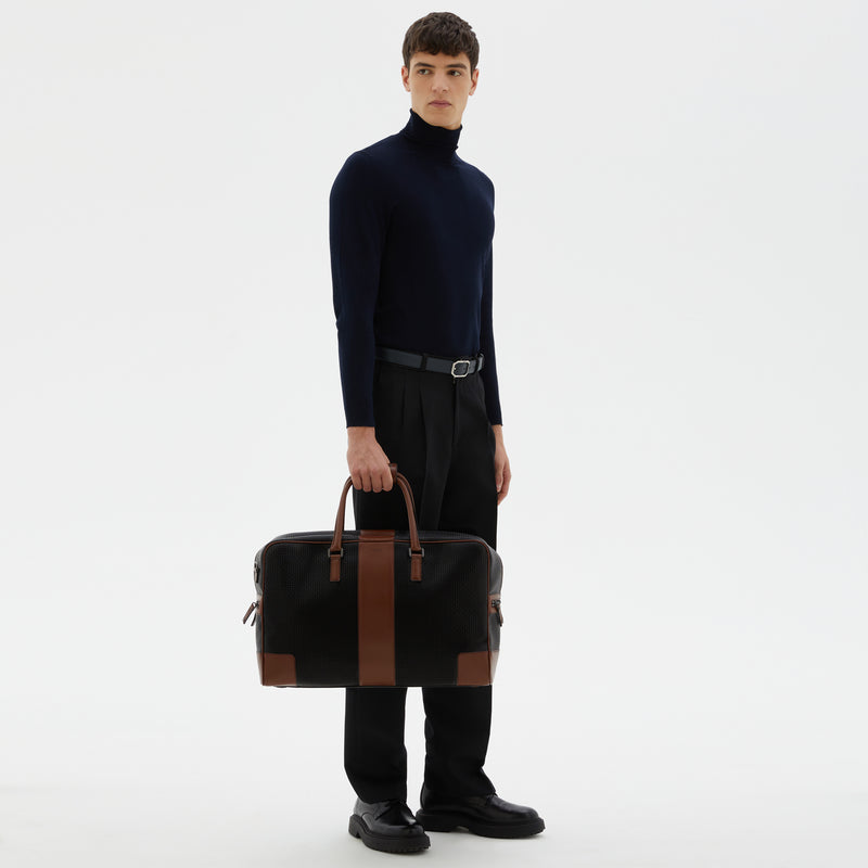 Serapian Borsone da viaggio in stepan 72 nero-cuoio