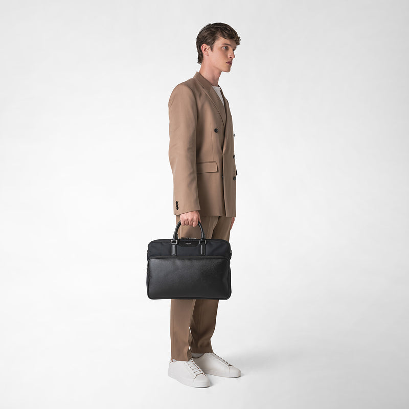 Serapian Briefcase recycled twill in evoluzione eclipse black