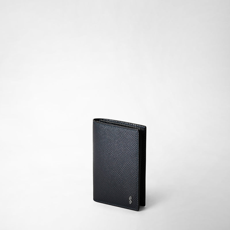 Serapian Business Card Case In Evoluzione Leather Navy Blue