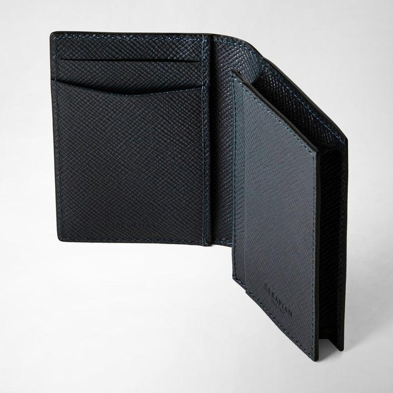 Serapian Business Card Case In Evoluzione Leather Navy Blue