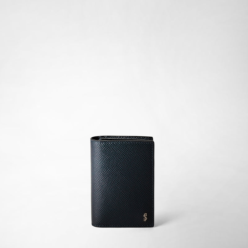 Serapian Business card case in evoluzione leather navy blue