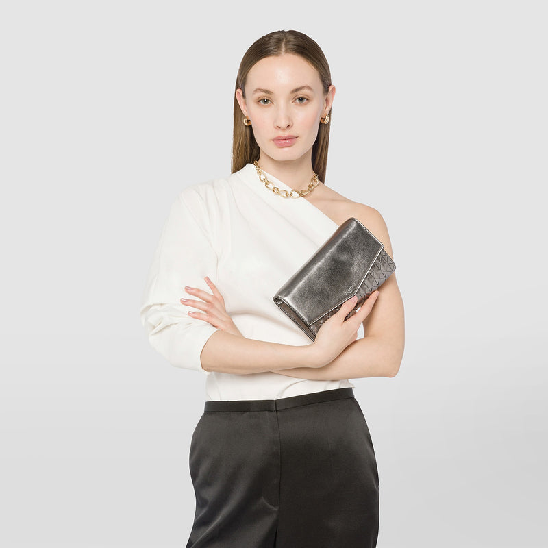 Serapian Clutch with shoulder strap in mosaico ruthenium