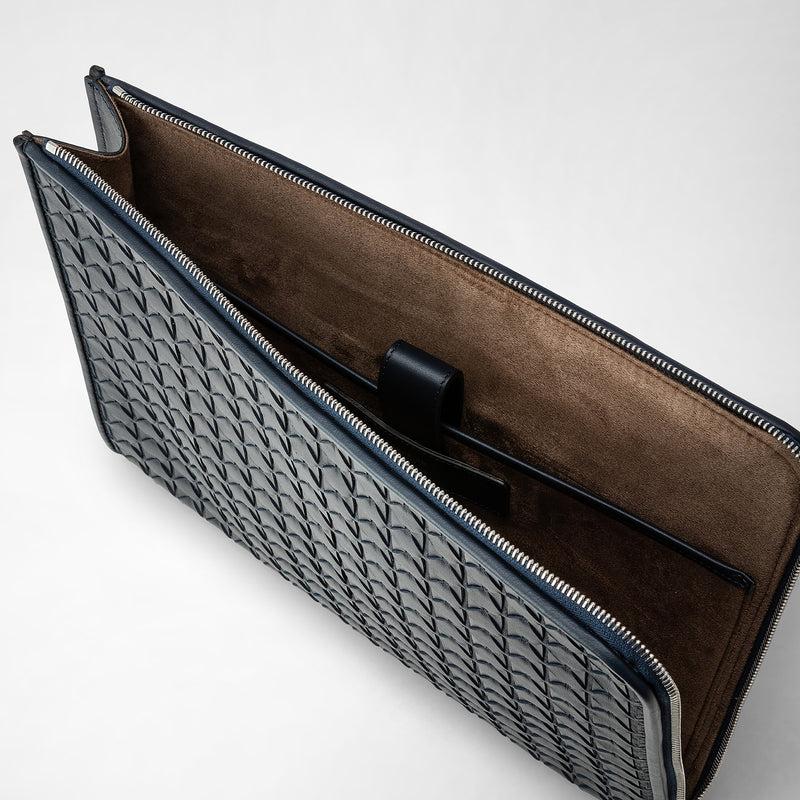 Serapian Compact Document Folio In Mosaico Navy Blue