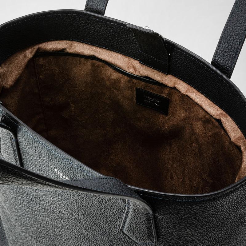 Serapian Day Tote Bag In Cachemire Leather Navy Blue