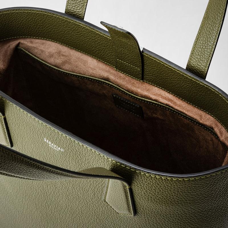 Serapian Day Tote Bag In Cachemire Leather Olive Green