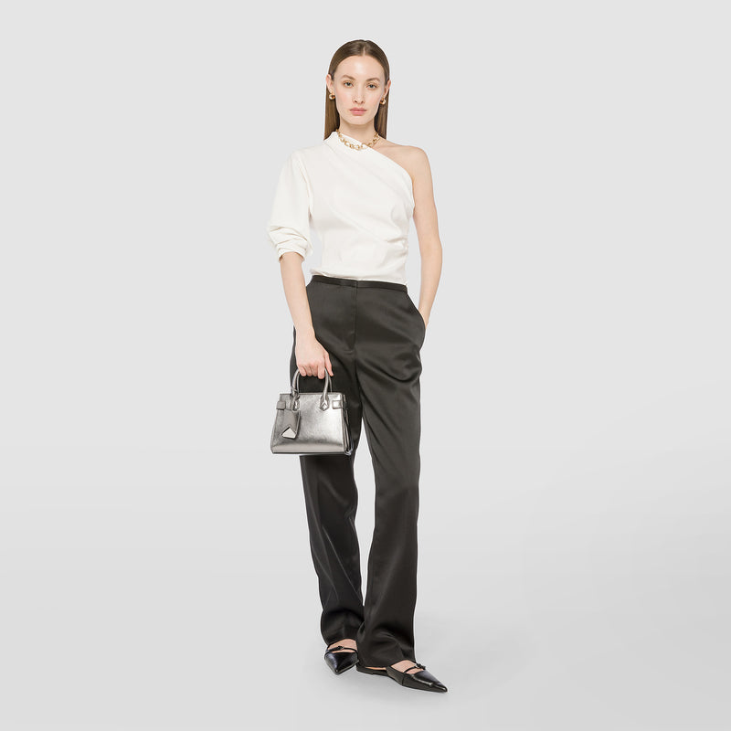 Serapian Mini meline' handbag in seta leather ruthenium