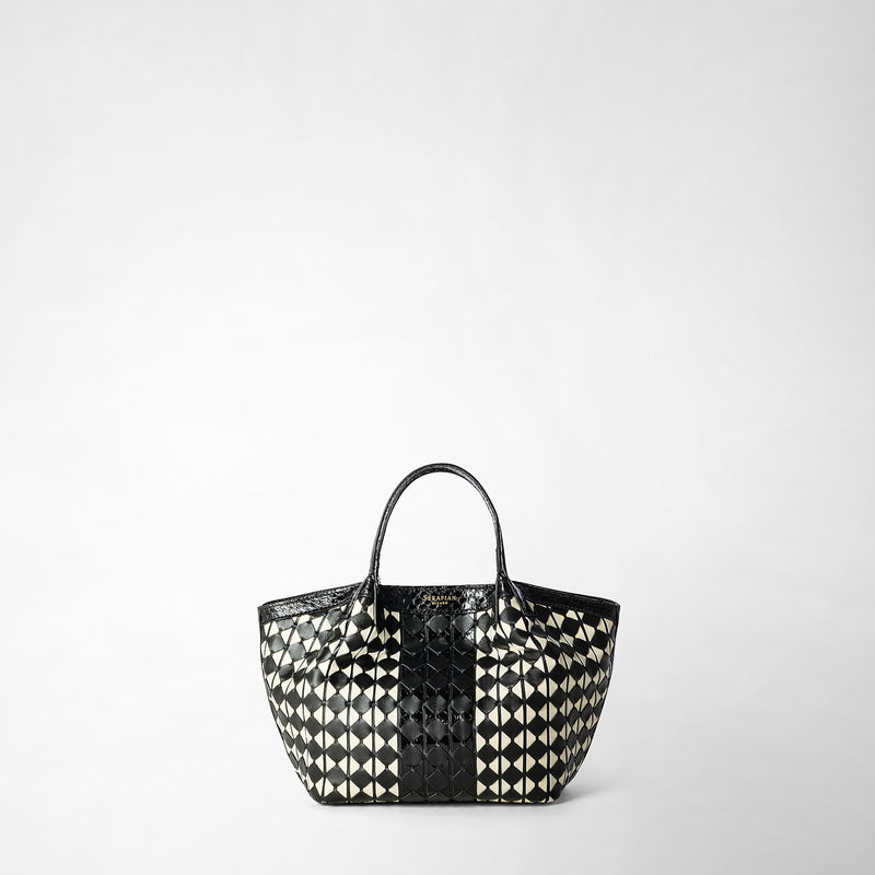 Serapian Mini Secret Bag Mosaico Elaphe Black And Off White