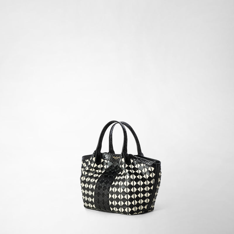 Serapian Mini Secret Bag Mosaico Elaphe Black And Off White