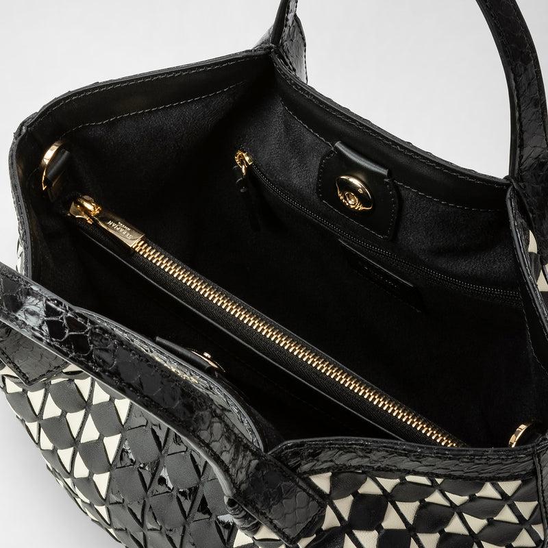 Serapian Mini Secret Bag Mosaico Elaphe Black And Off White