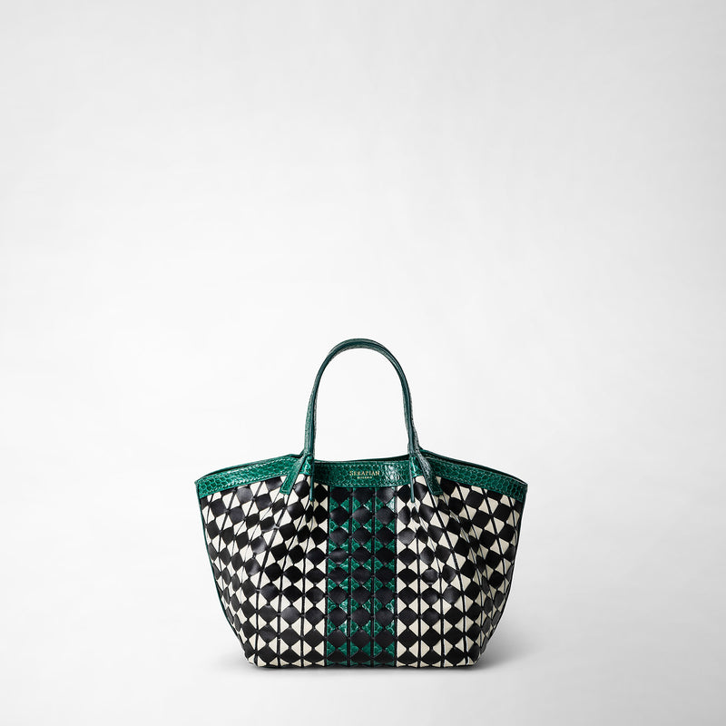 Serapian Mini Secret Bag Mosaico Elaphe Black-white-emerald
