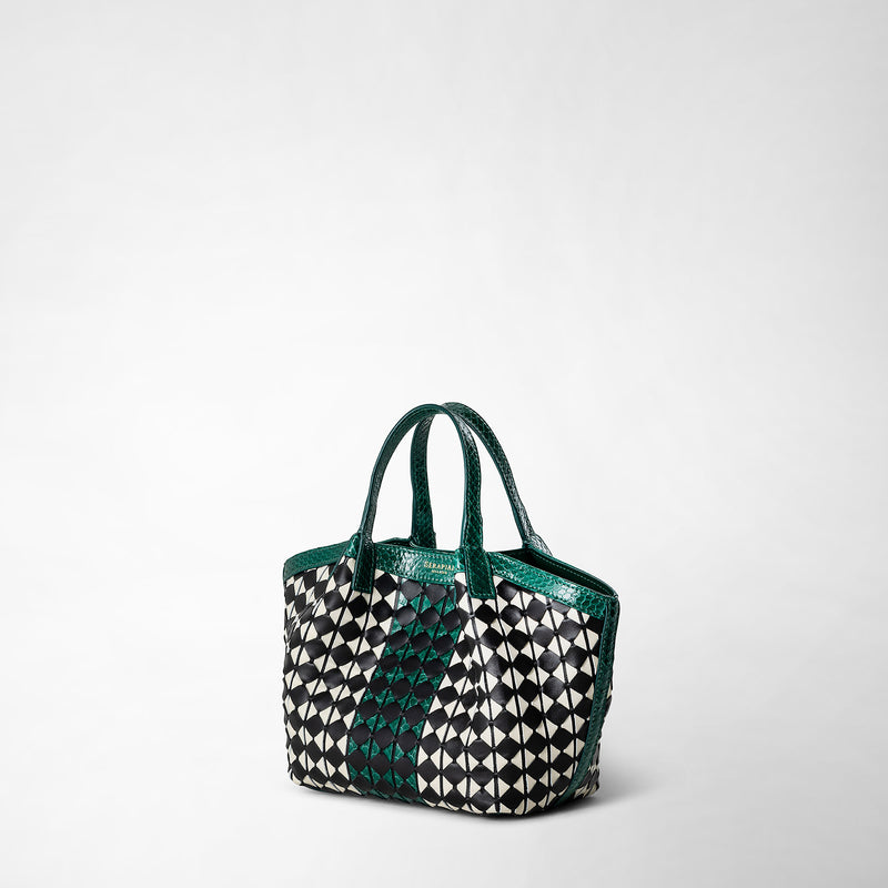 Serapian Mini Secret Bag Mosaico Elaphe Black-white-emerald