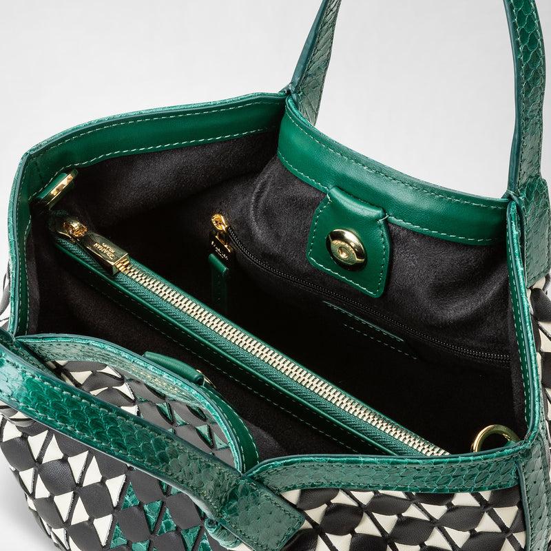 Serapian Mini Secret Bag Mosaico Elaphe Black-white-emerald