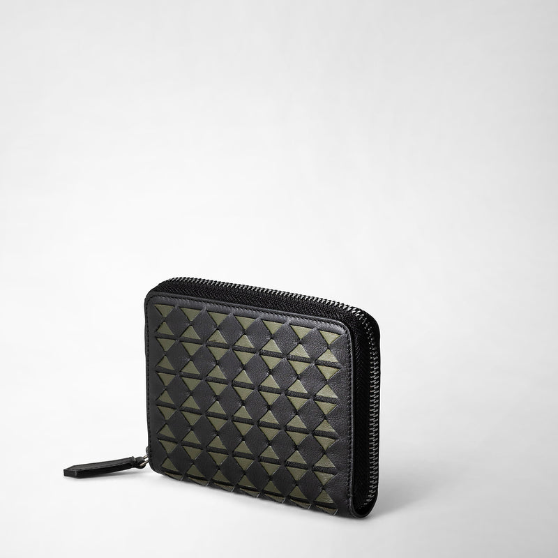 Serapian Mini Zip Wallet In Mosaico Eclipse Black Moss Green