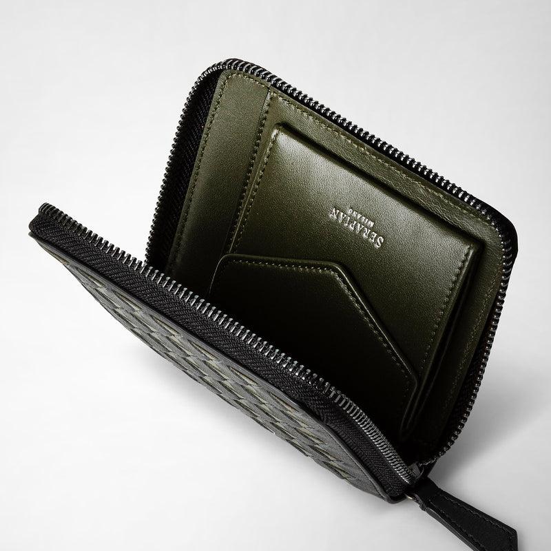 Serapian Mini Zip Wallet In Mosaico Eclipse Black Moss Green
