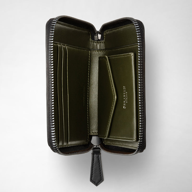 Serapian Mini Zip Wallet In Mosaico Eclipse Black Moss Green
